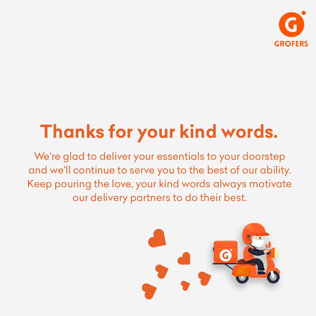 letsblinkit's tweet photo. Susanta Swain from Grofers, Bengaluru, and the entire Grofers team are extremely touched and humbled by your good words. We're always there  to serve you with your essentials.
#GrofersDeliveryHeroes
#GrofersDeliveringSafely
#GroceryDeliveredSafely
#StayHomeStaySafe https://t.co/ICVmXCXWXL