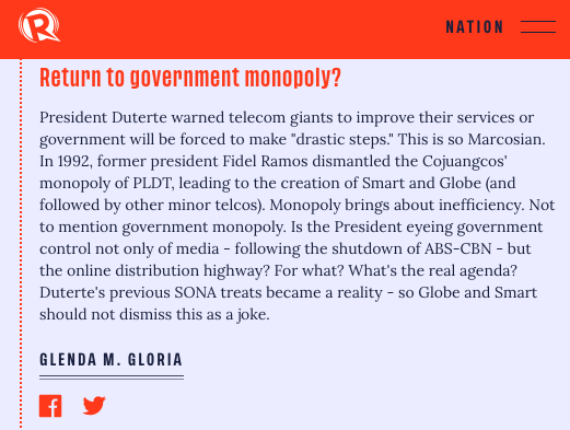 Return to government monopoly? | via  @glendamgloria  #SONA2020  https://rappler.com/nation/updates-duterte-state-of-the-nation-address-2020