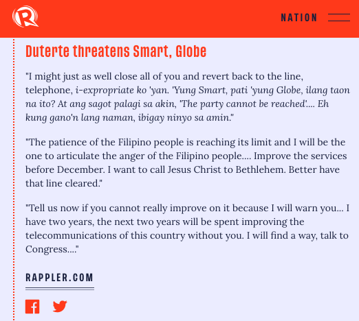 President Duterte threatens Smart, Globe |  #SONA2020  https://rappler.com/nation/updates-duterte-state-of-the-nation-address-2020