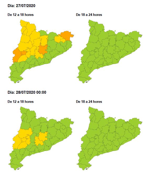 emergenciescat's tweet photo. ➡ Avui dilluns es poden registrar temperatures màximes extremes 🌡☀ a les comarques de #Lleida #CatalunyaCentral #AltPirineu i #Aran i l'extrem nord-est

Molta prudència, sobretot col·lectius més vulnerables 

#ProteccioCivil #calor https://t.co/c0MGcoDcTy