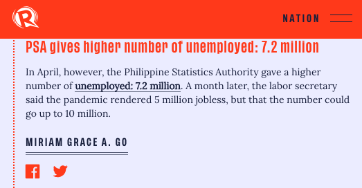 PSA gives higher number of unemployed: 7.2 million | via  @miriamgracego  #SONA2020  https://rappler.com/nation/updates-duterte-state-of-the-nation-address-2020