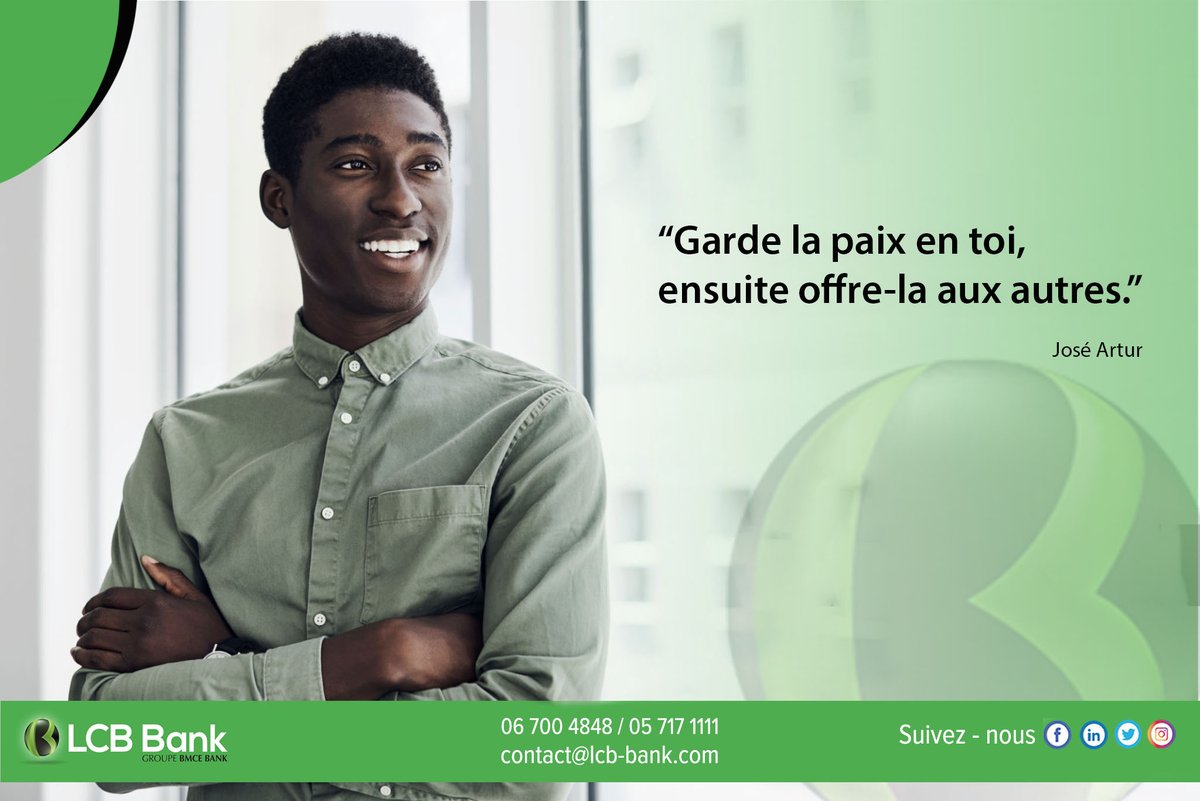 Nous vous souhaitons une excellente semaine, surtout gardez votre paix et votre tranquillité

#LCBBank #LundiMotivation #Banque #Congo