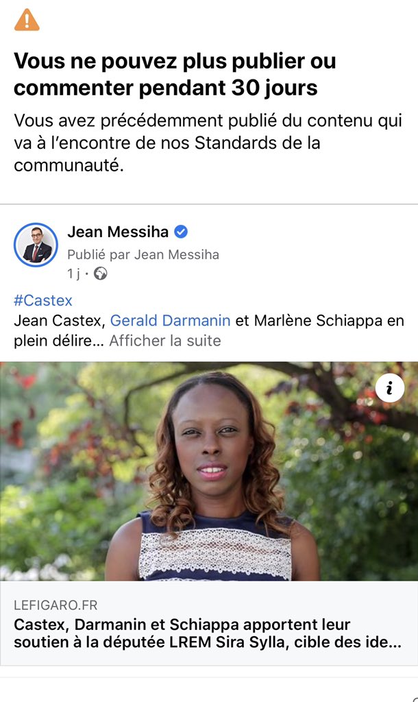 JeanMessiha's tweet photo. La démocratie selon @FacebookFR.
Mon compte, pourtant certifié, bloqué PENDANT 30 JOURS.
Pourquoi ?
Un post critiquant l’attitude du gvt vis-à-vis des identitaires dans l’affaire @sirasylla76.
Pire
Facebook me classe « individu ou organisme dangereux ».
Dingue
Aidez-moi en RT svp https://t.co/XkUyjmIs0i