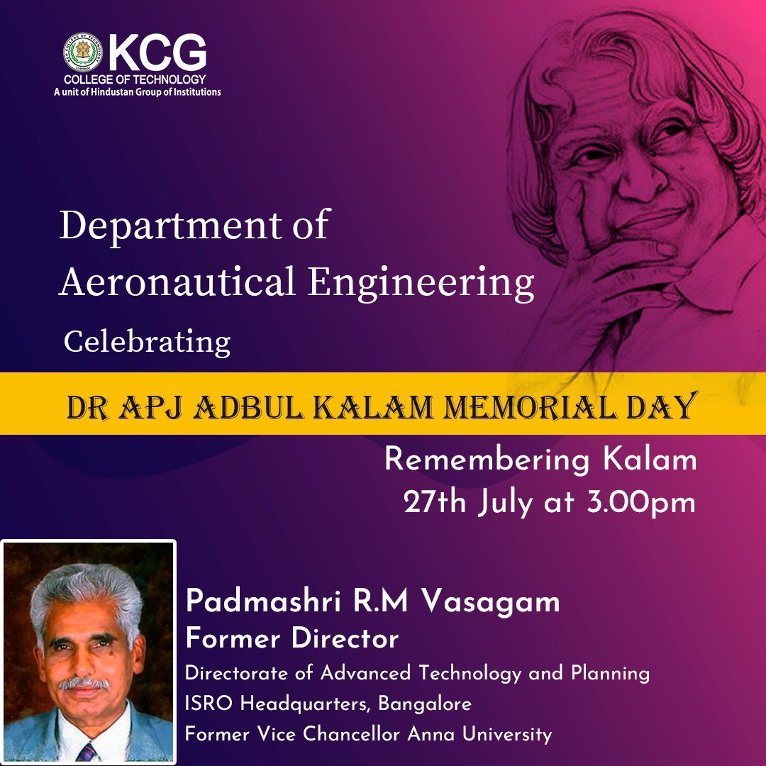 KCGtechnology's tweet photo. Remembering the Missile Man of India on his death anniversary. Department of Aeronautical Engineering is celebrating Dr. APJ Abdul Kalam Memorial Day
#KCGCollege #KCGStudentlife #KCGconnect #KCGStudents #abdulkalam #missileman #remembering #scientist #president #rocketscience https://t.co/KuwmzT46yW