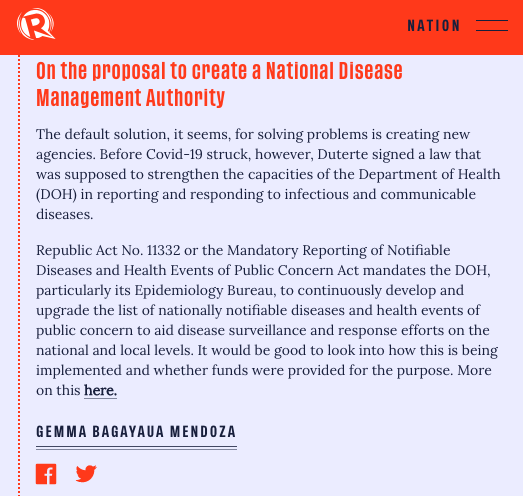 On the proposal to create a National Disease Management Authority | via  @gemmabmendoza  #SONA2020  https://rappler.com/nation/updates-duterte-state-of-the-nation-address-2020