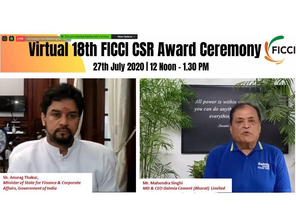 Dalmia_DBF's tweet photo. Mr. Mahendra Singhi, MD &amp; CEO,@MyDalmiaCement &amp; Mr. @vishaalbhardwaj Group Head, CSR @DalmiaBharat &amp; CEO @Dalmia_DBF today received the prestigious @FicciCSR Award for Environment Sustainability FY’19 from Mr. @ianuragthakur Minister of State for Finance &amp; Corporate Affairs, GoI. https://t.co/MrwFkqEhwp