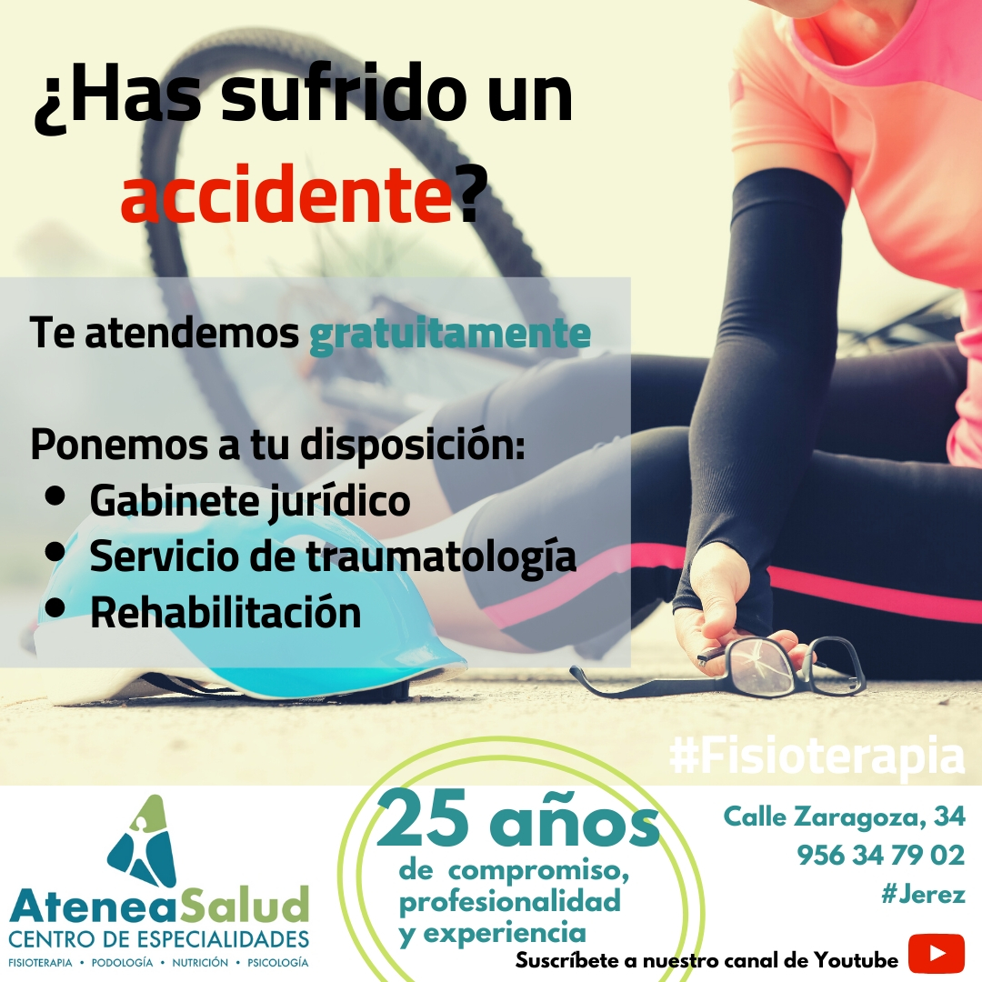 ¿Has tenido un accidente? 🚗💥🚗 En #AteneaSalud te atendemos #GRATUITAMENTE

👉 Ponemos a tu disposición:
⚖️ Gabinete Jurídico
🤕 Servicio de traumatología
💪 Rehabilitación

#TuRecuperaciónNuestroObjetivo
#Fisioterapia 👐
Calle Zaragoza 34 🏠
📞 956 347 902
#Jerez