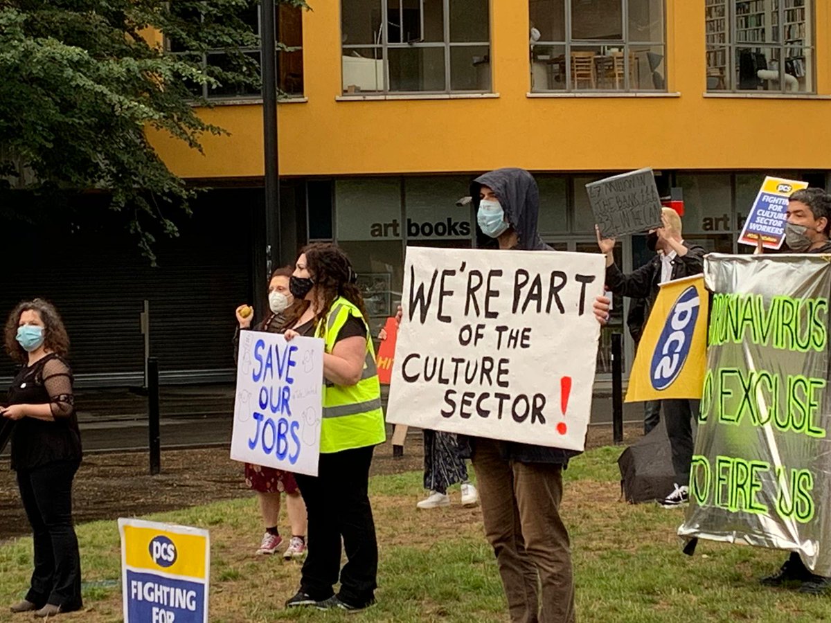 "300+ staff losing their jobs within Tate Retail. Apparently we’re not really part of <a href="/Tate/">Tate</a>. What a kick in the teeth for all us who work hard to bring in the money to support Tate’s ongoing artistic programme." 
Thats why we protesting this morning #CultureInCrisis #SaveTateJobs