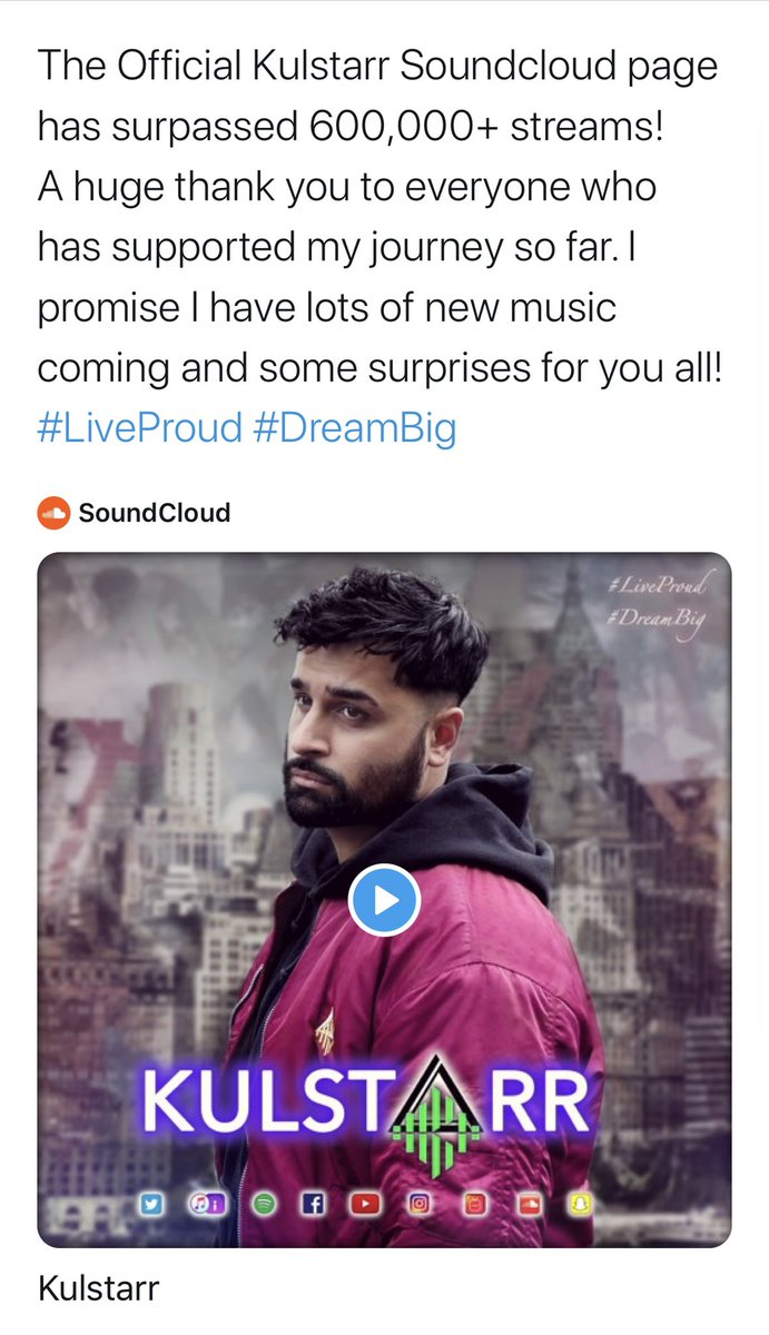 Mahirajmusic's tweet photo. Congratulations Darling @The_Kulstarr
ਰੱਬ ਚੱੜਦੀਕਲਾ ਚ ਰੱਖੇ । 💥💥💥
#kulstarr #SoundCloud #mondaythoughts #music #share https://t.co/alZl3jeQyA