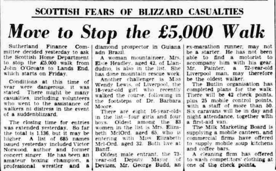 Victor has more strings to his bow - on a planned walk from John O' Groats to Lands End he's described as a former concert singer! (Feb 1960)