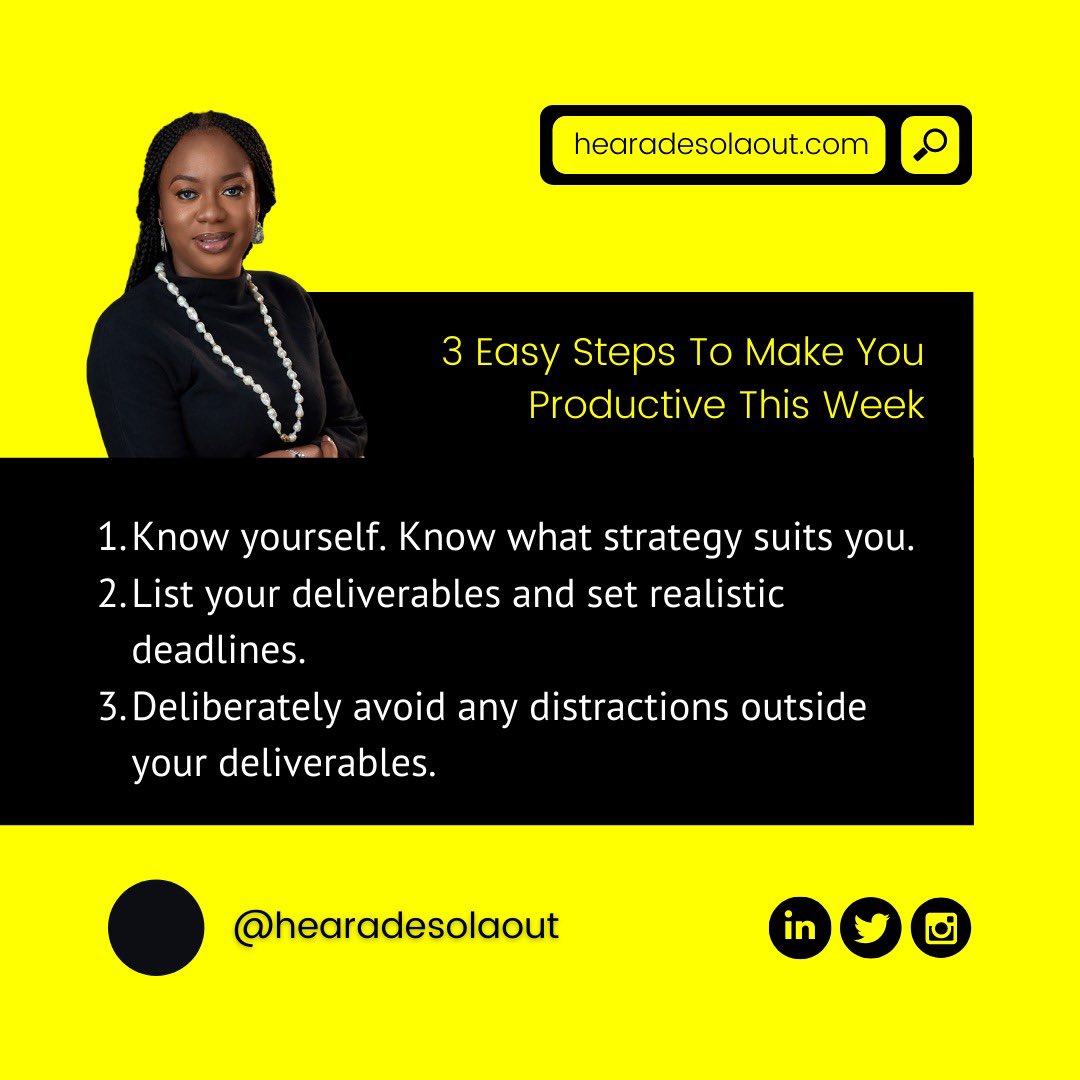 adesolapeters's tweet photo. Another Monday is here. Check out these three easy steps to help you become more productive in your work.

#Monday #Productivity #Career #HearAdesolaOut https://t.co/c9fJkvfzZ4
