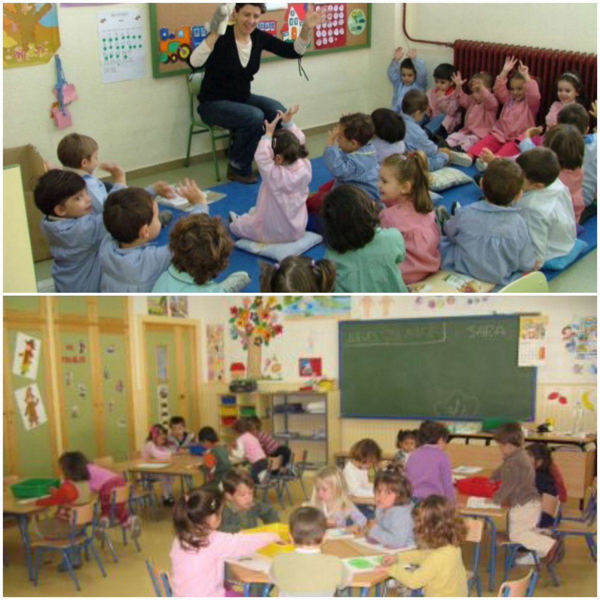 Diariodeclase's tweet photo. Esto es un aula de Infantil, es imagen de Internet, fácil de encontrar... ¿qué cosas ven ustedes, que puedan resultar peligrosas con respecto al covid? La solución no puede ser convertir las aulas de Infantil en aulas de primaria donde los niños de 3 a 5 años se pasen 5 horas https://t.co/VTQ0XNOhrN