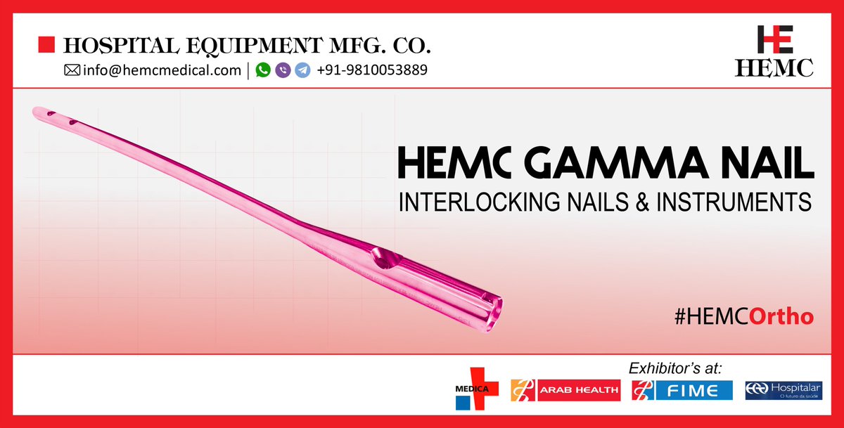 HemcOrtho's tweet image. We are one of the leading manufacturers and exporters of high quality #HEMC #InterlockingNail and other #TraumaImplants Such as #SpineImplants, #HipImplants, #LockingPlates, #ExternalFixators, #HipProthesis, etc. hemcortho.com/product-catego…
#HEMCMedical, #HEMCOrtho, #HEMCIndia