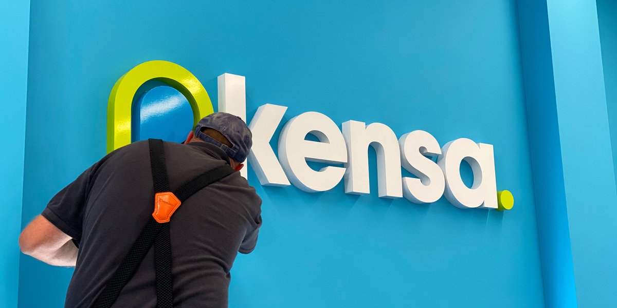 We've got some swanky new signage waiting for our return to the office. Can't wait to get the Kensa team back together again! 💙💚

#kensacreative #designagency #officegoals #returntowork
