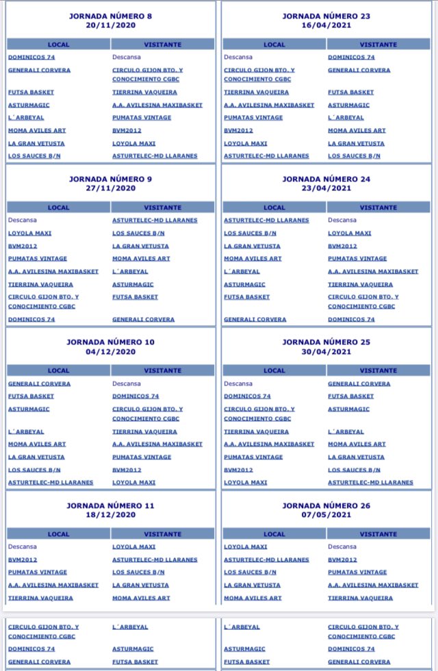 MaxibasketA's tweet photo. 🏀🏀Temporada 2020-2021🏀🏀

Ya tenemos calendario de la temporada 2020-2021.
Empezamos el 2 de octubre. Se une un nuevo equipo a la competición, Pumatas Vintage, a los que damos la bienvenida. @CanastAsturiana @asturbasket @TododeporteAstu @FBPA_asturias @ArbitrosFBPA https://t.co/g3y5EwWATY