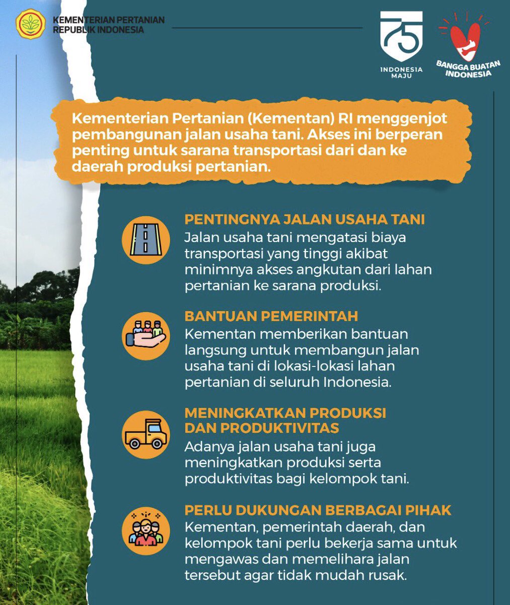 kementan's tweet photo. #SobaTani, akses jalan merupakan nadi perekonomian dalam sektor pertanian. Untuk itu Kementan saat ini tengah berupaya membangun jalan usaha tani untuk melancarkan distribusi produk pertanian di seluruh Indonesia.

#PertanianIndonesiaMaju
#panganuntuknegeri https://t.co/hGpEUkGcFV