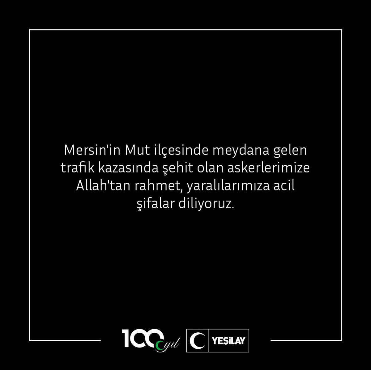 Mersin'in Mut ilçesinde meydana gelen trafik kazasında şehit olan askerlerimize Allah'tan rahmet, yaralılarımıza acil şifalar diliyoruz. #Yeşilay