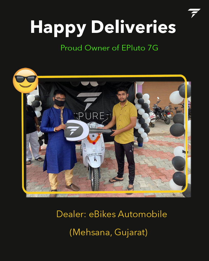 pureenergyindia's tweet photo. Delightful delivery of PURE EV EPluto 7G

Thank you Sir/Madam, for choosing our Product.
Dealer: eBikes Automobile(Mehsana, Gujarat)
Dealer Contact: 9879900135, 9687044744
Product Info: https://t.co/GGKBpCvPbL
.
.
.
#PureEV #ebike #emobility #zeroemission #gogreen #GetElectrified https://t.co/C8etDcHxUm
