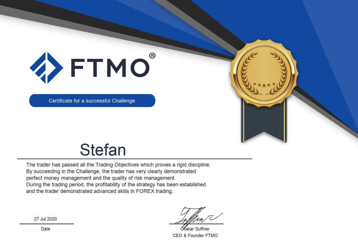 TraderFunded's tweet photo. To show everybody, that i really have passed the FTMO challenge here is the certificate... 

#trade 
#discipline
#ftmo https://t.co/qfUf8pIldI