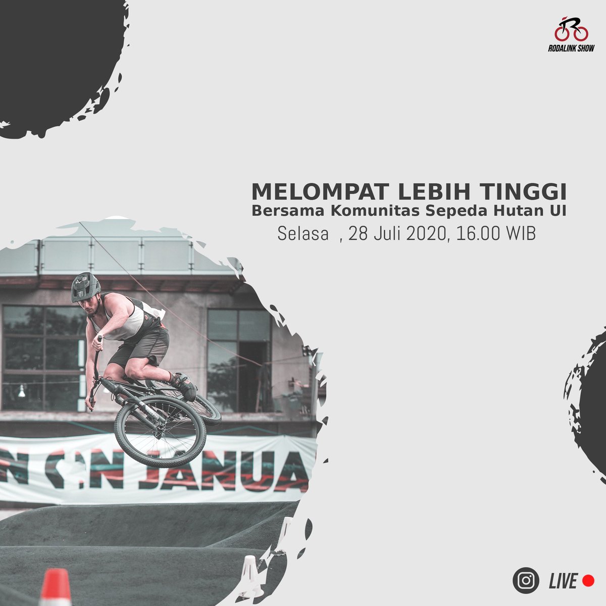 Rodalink_Ind's tweet photo. Mau tau keseruan bersepeda BMX dan Dirt Jump? Yuk tonton Rodalink Show ‘Melompat lebih tinggi’ langsung dari Hutan Bike Park UI, Selasa 28 July 2020 hanya di IG live @rodalinkindonesia
#Rodalinkshow
#sepedaitubaik
#ridewithrodalink
#rodalink
#rodalinkindonesia https://t.co/QemaGYcN9K
