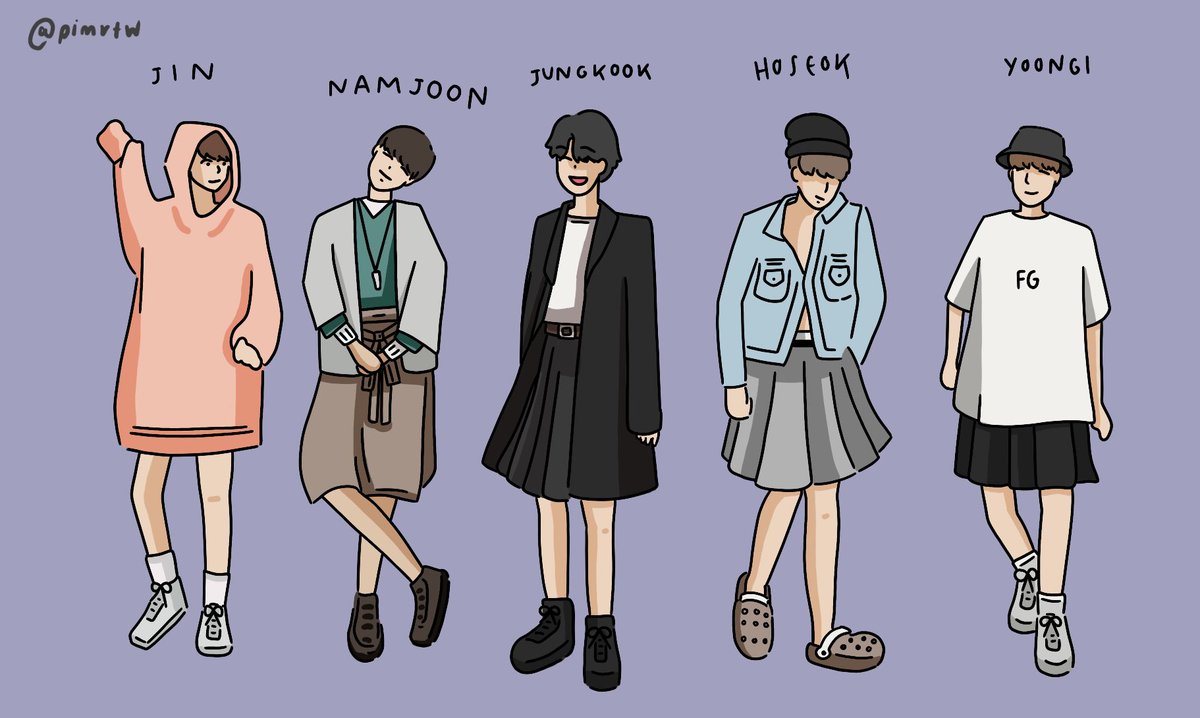 Like tears in rain on X: BTS in skirts (5/7) #BTS #btsfanart #JIN #Namjoon  #JUNGKOOK #HOSEOK #YOONGI @BTS_twt  / X