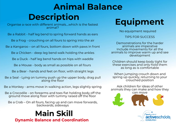 ActiveSchoolsED's tweet photo. Our Virtual Summer Camp activity today is Fun games for you to try - Animal Balance and How fast can you pass?! Don't forget to share your videos #ActiveVideos @sportscotland @Edinburgh_CC @SDS_sport https://t.co/gqgaySvGIa