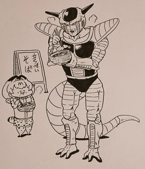 フリーザさまと天ぷらそばを食べるみんみ 