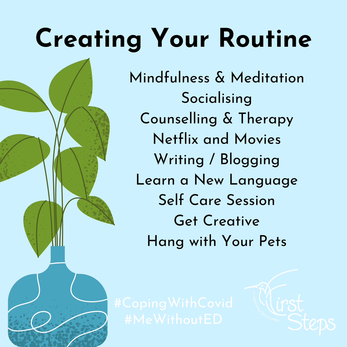 FirstStepsED's tweet photo. Remember to make some time for #SelfCare
Here's just a few suggestions from our team and service users! If there's any others that you love to do that we haven't mentioned then send us a tweet! 💙
https://t.co/5mdFjZLnPZ

#FirstStepsED #MeWithoutED #CopingWithCovid https://t.co/fxzLDYihui