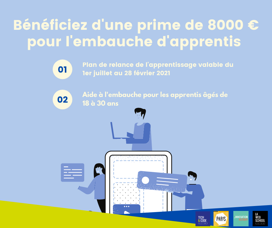 TechCodeFactory's tweet photo. Dans le cadre du plan de #relance de l’ #apprentissage apprentissage, les étudiants de La Tech&amp;Code Factory, #bachelor en #developpement #web, sont éligibles à cette aide ! 
Qu’attendez-vous pour recruter vos futures pépites ? 
👉 contact@techandcodefactory.fr https://t.co/Jtpjwp1OL4