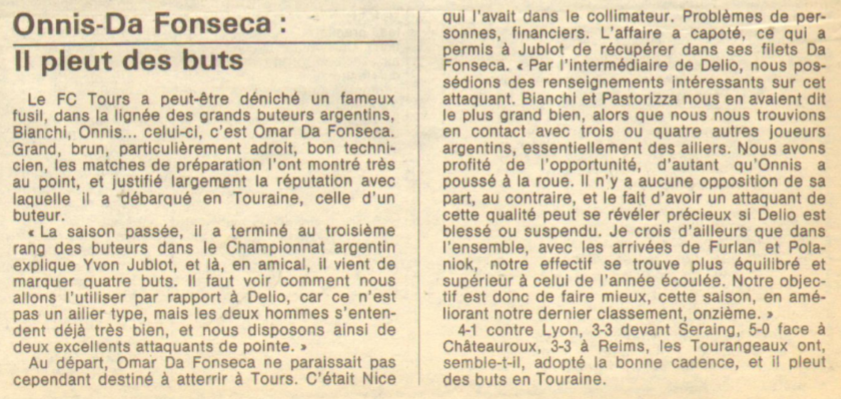 ArchivesFc's tweet photo. Fin Juillet 1982 Omar Da Fonseca signe au FC Tours.
Source France Football 2 Aout 1982 https://t.co/yRkJKV8Wyc