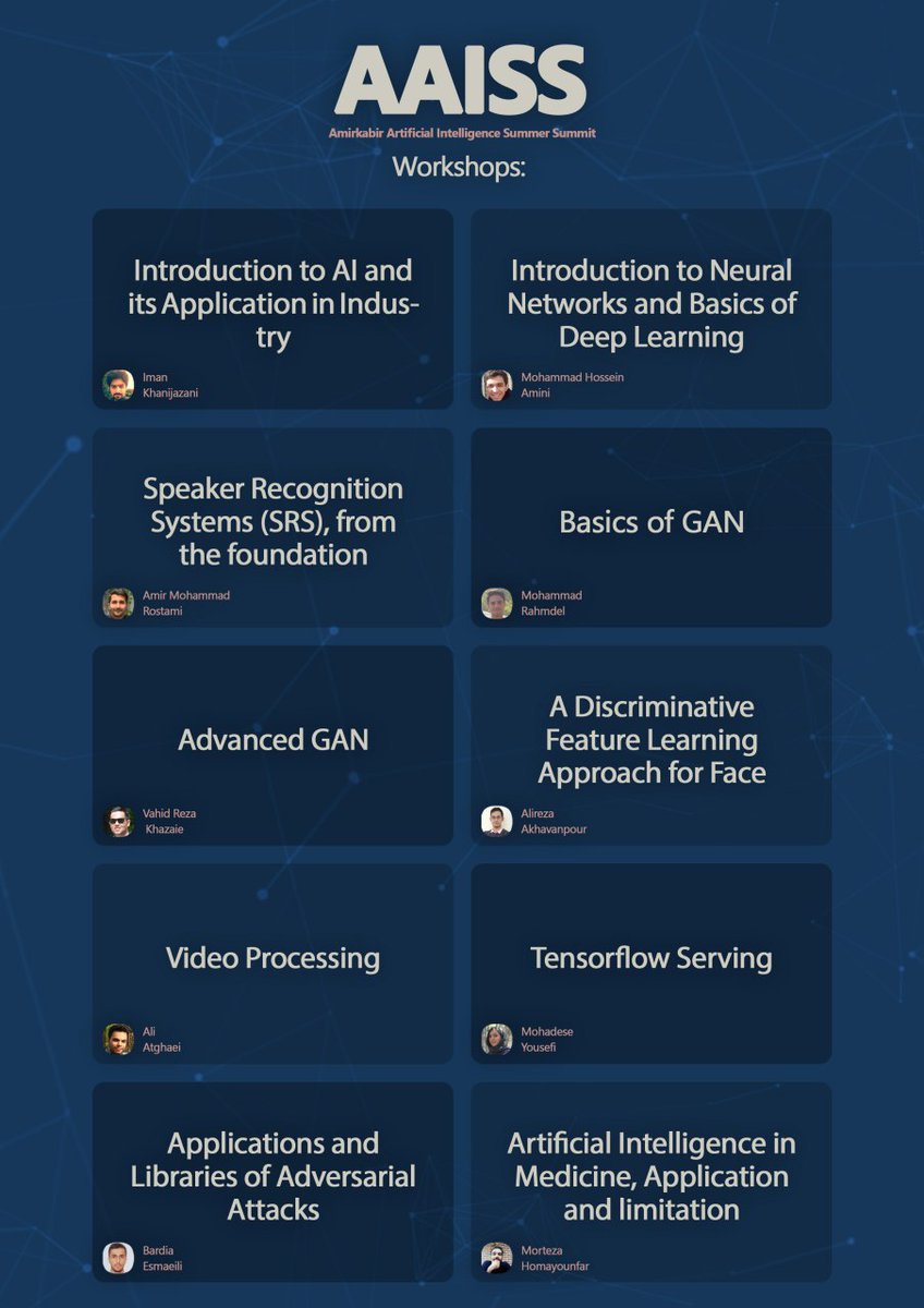 aaiss_aut's tweet photo. #AAISS2020's confirmed workshops.
Registration will start soon! https://t.co/0uM6vs4sWF