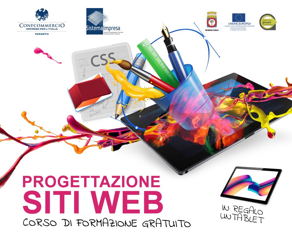 ConfcommercioTa's tweet photo. 📣GARANZIA GIOVANI corso GRATUITO📣
 
💻PROGETTAZIONE SITI WEB

Indennità di 200,00 € e un tablet in omaggio.
Riservato ai giovani dai 18 ai 29 anni
e in possesso di diploma di scuola media superiore

#garanziagiovani #corsigratuiti

Per info e iscrizioni ⤵️
☎ 099 6417178 https://t.co/fsLSN2QowC