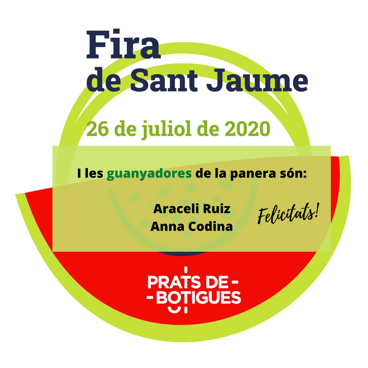 BotiguersPrats's tweet photo. Ja tenim el nom de les guanyadores de les paneres del sorteig de la Fira de Sant Jaume! Moltes felicitats! 😊
✨Araceli Ruiz ✨Anna Codina #paneres #guanyadores #FiradeSantJaume #PratsdeLluçanès #fira #premiats #comerçdeproximitat #comerç https://t.co/Z7j3kQpScJ