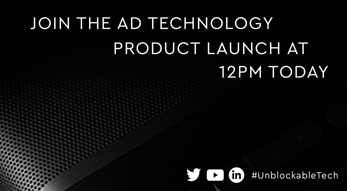 Radiocentre's tweet photo. At midday today, we’re launching an ad technology that can seamlessly reach millions across the nation. A device taking brands from brief to audience in less than a day. Stay tuned at 12pm #UnblockableTech https://t.co/oasbQ6xgdq