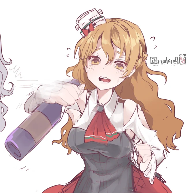#艦これ版深夜の真剣お絵描き60分一本勝負
#艦これ版真剣お絵描き60分一本勝負_20200727
#艦これ #ザラ 
飲みすぎ注意ちゃん 