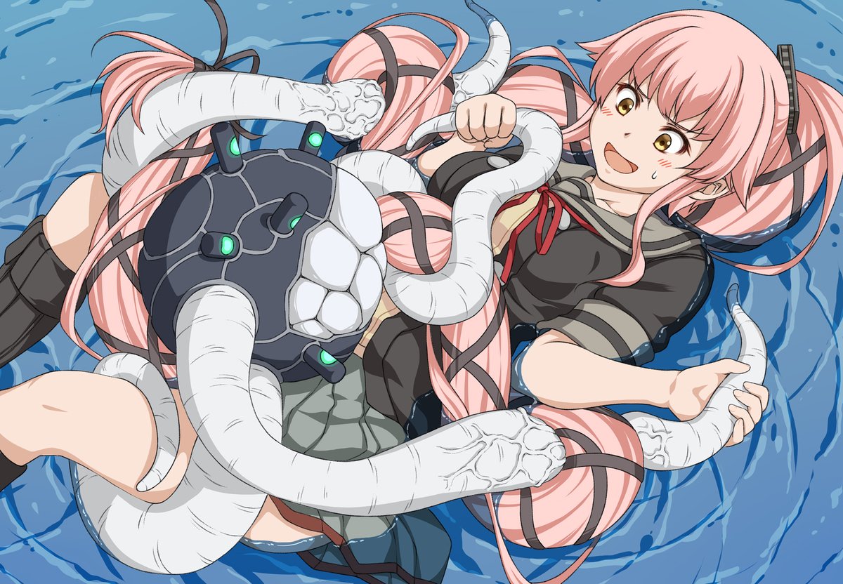 深海忌雷 ,由良(艦これ) 「【深海忌雷と絡まる由良】■少し前から線画とかアップしてたもの。自分の鎮守府の由良」|須田＠お絵描きfanのイラスト