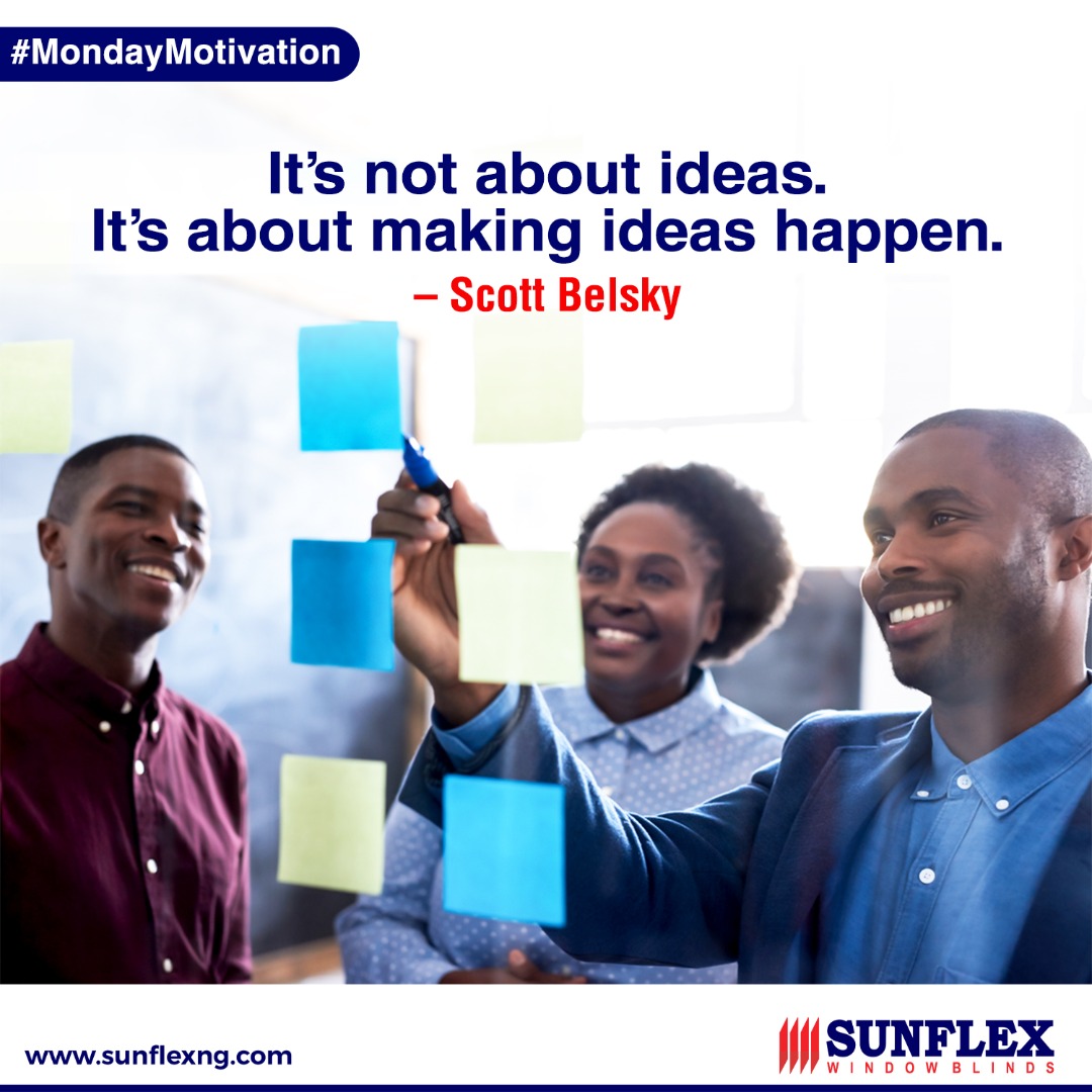 SunflexBlindsNG's tweet photo. Stripping your ideas bare and figuring out how to make them happen in a simple and organized way is the magic that gets you closer to bringing them to life.

Make your ideas happen this week. 😊

#motivationmonday #motivation #motivationalquotes #mondaymotivation #successful https://t.co/mt75kW6cYT