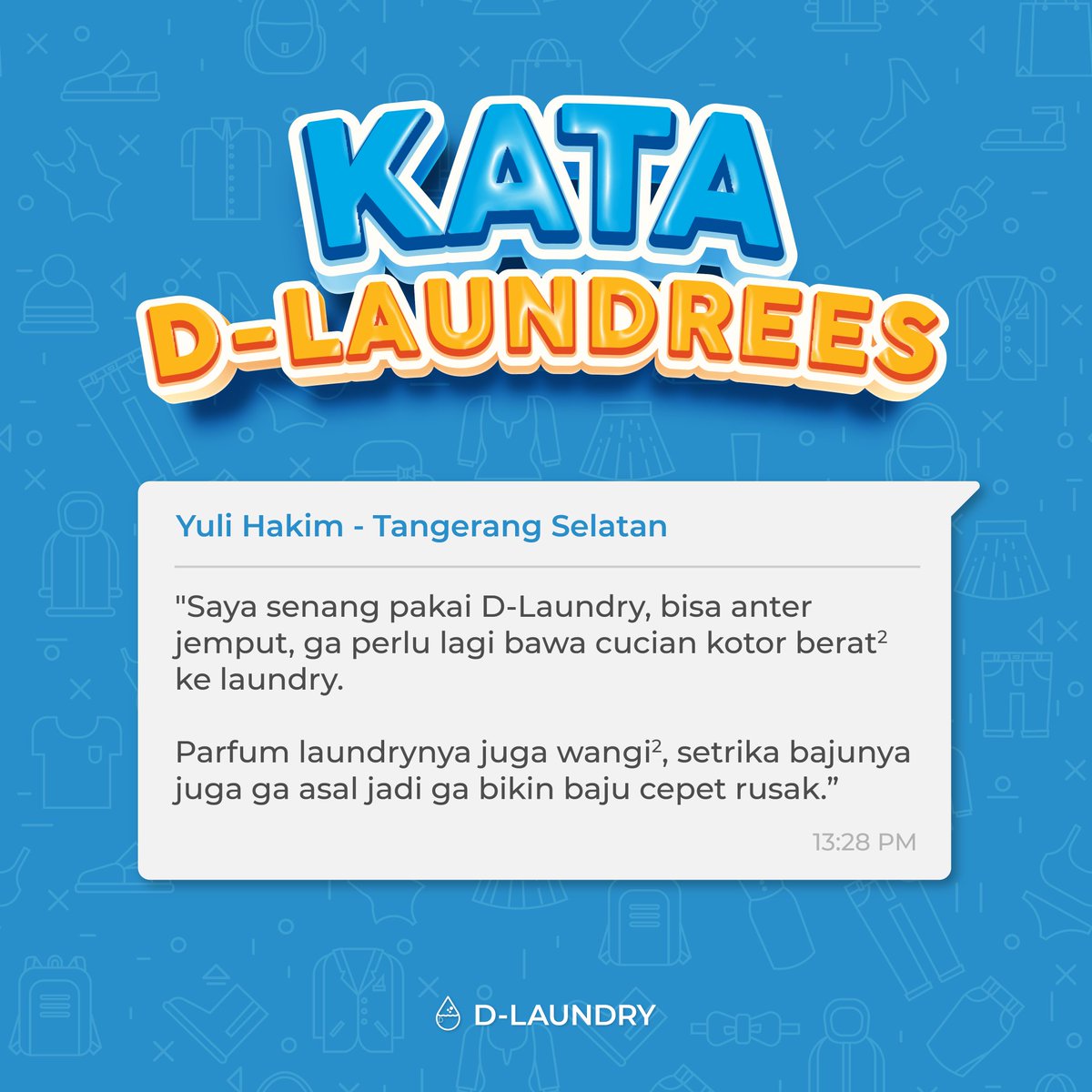 dlaundry_id's tweet photo. #KATADLAUNDREES

Salahsatu definisi bahagia itu ya pas baca testimoni dari D-Laundrees 😃 Kak Yuli Hakim sudah merasakan manfaat dari aplikasi D-Laundry. Jadi kamu kapan ? Yuk download aplikasi D-Laundry di Playstore dan nikmati pengalaman #cucigapakeribet :D https://t.co/7DYYGQlS1s