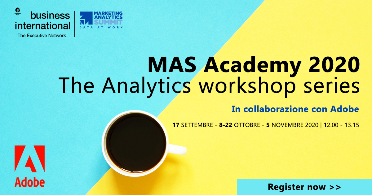MAS Academy - The Analytics workshop series è l'evento realizzato con #Adobe che ti fornirà tutti gli aggiornamenti sui trend e i tool più utilizzati da digital analyst, marketing technologist e marketing automation&amp;data specialist. 
👉lnkd.in/d5uRWAd
<a href="/AnnaBonandrini/">Ladra di forchette</a>