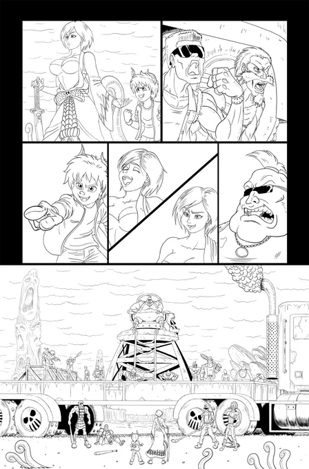 First preview page of WE, THE DAMNED. Not really finished, I can't decide on a specific look to compliment the monochrome lineart style I wanna go for, so this is just the basic inks. Will post a few possible styles soon, see what you guys think. 