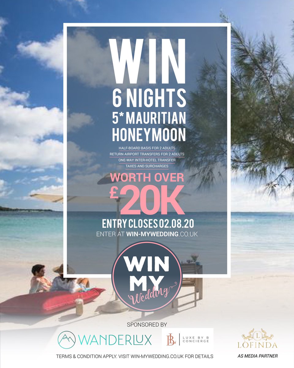 WinMyWedding1's tweet photo. Our #mauritian #honeymoon #giveaway is now OPEN! Worth over £20k! 

It couldn’t be easier to enter! You have 7 days only. Don’t miss out! #honeymoonofalifetime #givingback #winmywedding 

Thanks to our vendors giving back during covid 
#flierdesign by @elledeecreations https://t.co/oPEvXghANC