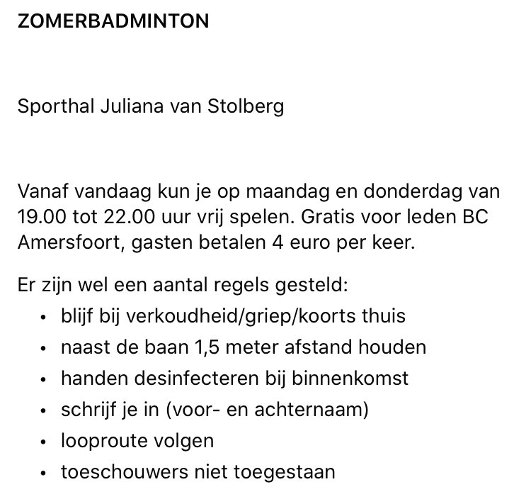 Zomerbadminton ⁦<a href="/bcamersfoort/">BC Amersfoort</a>⁩