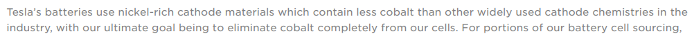 Surprise! Tesla uses around 3x LESS cobalt per kWh of battery than most other car manufacturers due to using nickel heavy NMC 811 cells. https://www.tesla.com/ns_videos/2019-tesla-impact-report.pdf