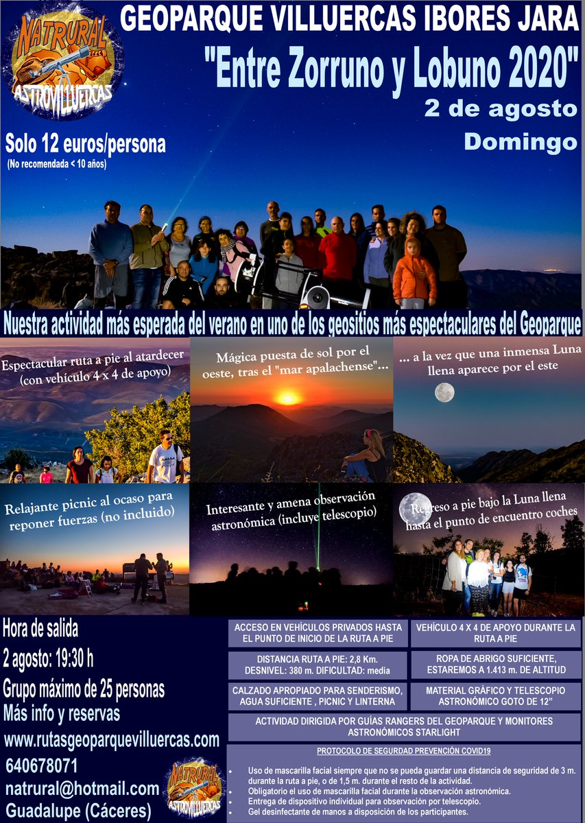 ¿¿¿Sin planes el próximo domingo??? "Entre zorruno y lobuno"  2 de agosto a partir de las 19:30. Aún quedan plazas!!!! 
#experiencias #astroturismo #nochesmagicas #lunallena <a href="/cijararural/">Casa CijaraRural.</a> <a href="/itaruta/">HOSTAL ALBA TARUTA</a> <a href="/FundStarlight/">Fundación Starlight</a>
