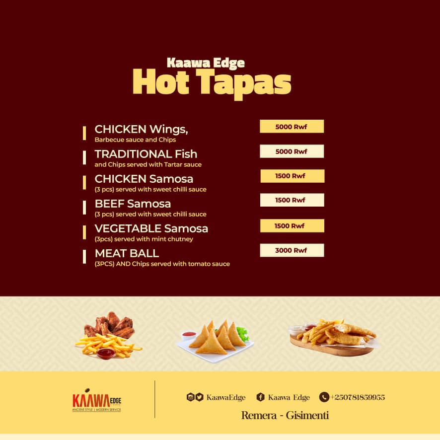 KaawaEdge's tweet photo. It's a new week and almost everyone has been paid. Why don't you treat yourself to this niceness from #KaawaEdge located between  Redsky and 514 at Gisimenti?
Really affordable prices if u ask me! Home and office deliveries as well as eating from the restaurant are all okay. https://t.co/Af1AhLE9OW