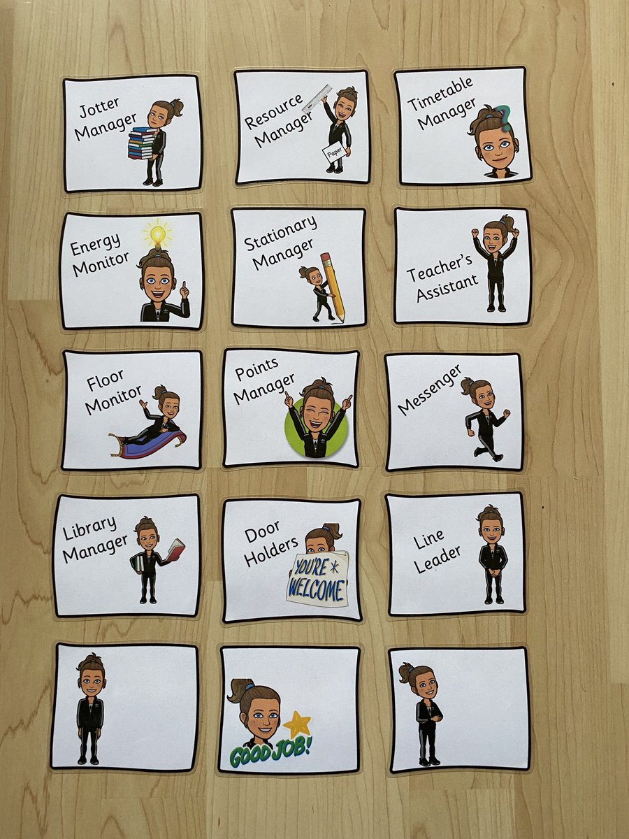 MissLMccoll's tweet photo. New ‘Class Jobs’ display cards 🙋🏻‍♀️ - Adding to my collection of Bitmoji resources 😬🙈!
I have some blank cards too - pupils always come up with new/additional jobs as the year progresses!
Pupils love the responsibility 🤩
#classjobs #primaryteacher #responsiblilty #littlehelpers https://t.co/OarBcFGJG8