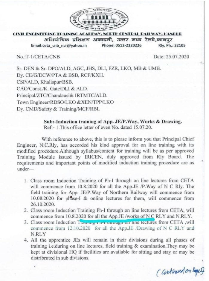 Mangesh25362438's tweet photo. @DrmJhansi सर इस नोटिस के अनुसार NCR JE WORK के सभी candidate की training 10/08/2020 से होनी है परंतु झांसी डिवीजन में कुल 32 चयनित candidate मैं से सिर्फ 11 candidate कोjoining  date बताई गई है बचे हुए candidate की joining कब होगी कृपया बताने का कष्ट करें🙏🙏 https://t.co/JUhGSbmnQc
