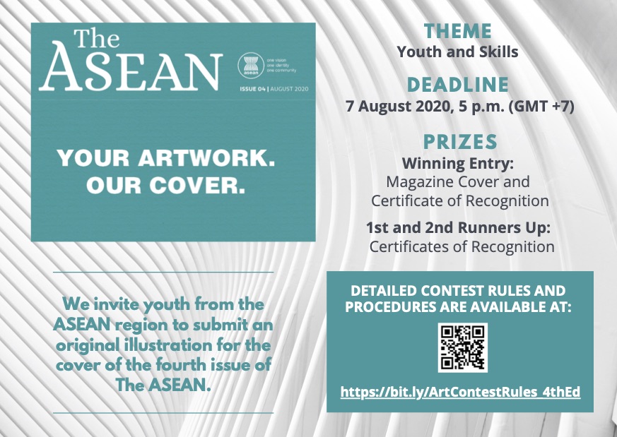 ASEAN's tweet photo. Show us what youth can do!
Submit your original artwork and get a chance to be on the cover of The ASEAN’s 4th issue.
Theme: Youth and Skills
Deadline: 7 August 2020
Click here or scan the QR code for more info:
https://t.co/G1MXxI2Idg
#ASEAN #TheASEANmagazine https://t.co/FFbKb9P7Rx