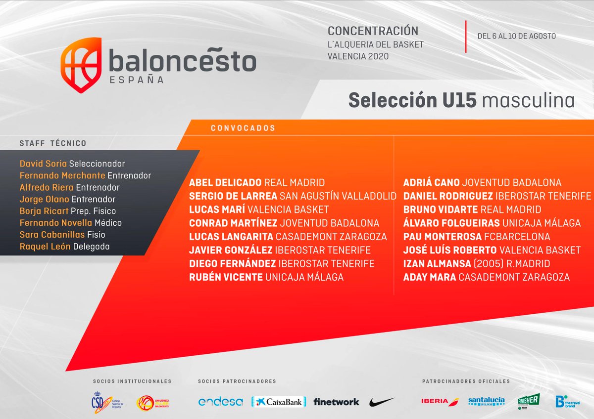 BaloncestoESP's tweet photo. 🚨 OFICIAL | Los mejores jugadores U16 y U15 trabajarán en Valencia del 6 al 10 de agosto.

📝 MÁS INFO ⬇
https://t.co/VJuBsLZS20

#SomosEquipo https://t.co/soe7ZboitM