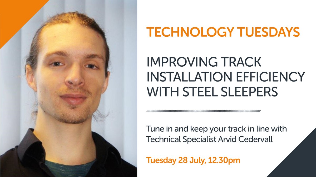 BritishSteelUK's tweet photo. We're on-track for tomorrow's #TechnologyTuesdays webinar with #Rail Technical Specialist Arvid Cedervall.
Tune in 28 Jul 12.30pm and see how using #SteelSleepers can improve your #TrackInstallation efficiency. Sign up here & keep your track in line 🚆 https://t.co/POg6BedJUu https://t.co/MA0ZVT81Ef